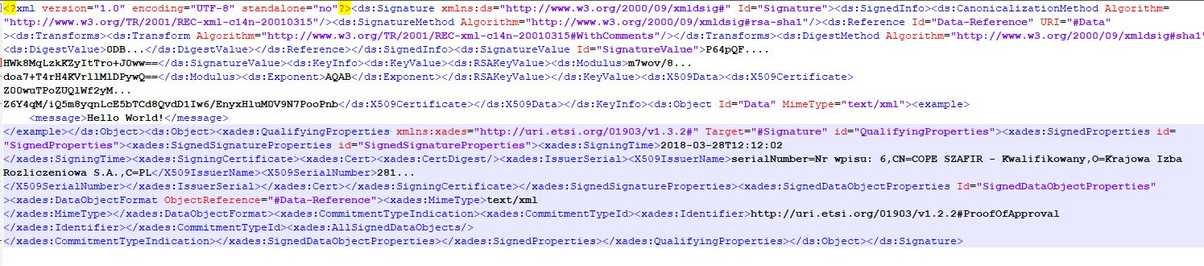 Zawartość podpisanego XML'a