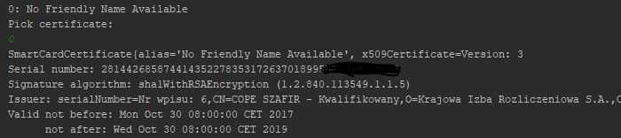 Wybór certyfikatu oraz wyświetlenie informacji na nim